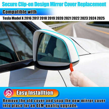 For Tesla Model X Mirror Cover Replacement 2016-2025, Right Passenger Side Clip-on Rear View Mirror Cover Cap for Tesla Model X Accessories 1054431-11-D (White) | Jaronx