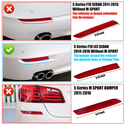BMW 5-Series F10 LCI Rear Reflector Pair 2014-2016 | 63147318555 56 | Jaronx