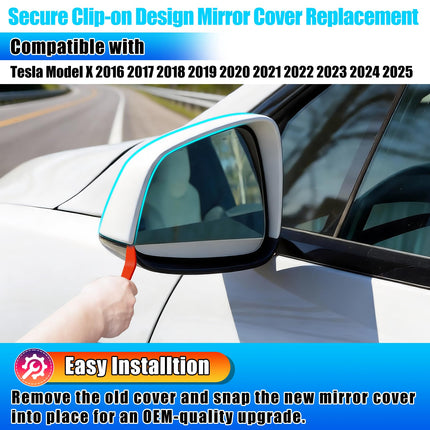 For Tesla Model X Mirror Cover Replacement 2016-2025, Left Driver Side Clip-on Rear View Mirror Cover Cap for Tesla Model X Accessories 1054430-11-D (White) | Jaronx