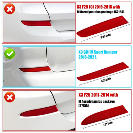 For BMW Rear Bumper Reflector for X3 G01 M Sport 2018-2021, Left & Right Rear Bumper Red Marker Lights Lens Trim,Tail Reflector Light Replacement for BMW 63147857003 63147857004| Jaronx