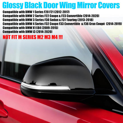 For BMW Mirror Cover Replacement for 1' F20 F21 2012-2017, 2'F22 2014-2020, 3' F31 F30 2013-2018, 4'F32 2014-2019, X1 E84 2009-2015, Left & Right Black Side Mirror Cover 51167292745| Jaronx