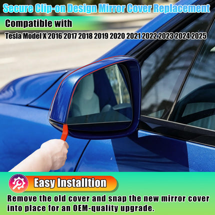 For Tesla Model X Mirror Cover Replacement 2016-2025 Left Driver,Clip-on Rear View Side Mirror Cover Cap for Tesla Model X Accessories 1054430-00-D(Blue)| Jaronx
