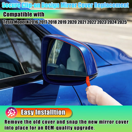 For Tesla Model X Mirror Cover Replacement 2016-2025 1054431-11-D,Right Passenger Side Clip-on Rear View Mirror Cover Cap for Tesla Model X Accessories 2016-2025(Blue)| Jaronx