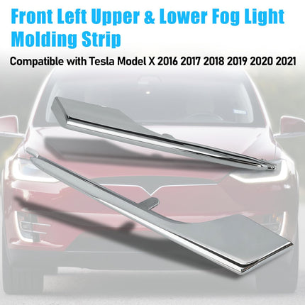 For Tesla Model X Fog Light Trim 2016-2021, 2 PCS Front Left Upper & Lower Fog Light Molding Strip Chrome Trim Replacement for Tesla Model X, Replace for 1049609-00-F 1049611-00-F| Jaronx
