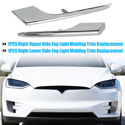For Tesla Model X Fog Light Trim 2016-2021, 2 PCS Front Right Upper & Lower Fog Light Molding Strip Chrome Trim Replacement for Tesla Model X, Replace for 1049610-00-F 1049612-00-F| Jaronx