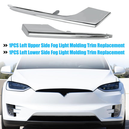 For Tesla Model X Fog Light Trim 2016-2021, 2 PCS Front Left Upper & Lower Fog Light Molding Strip Chrome Trim Replacement for Tesla Model X, Replace for 1049609-00-F 1049611-00-F| Jaronx