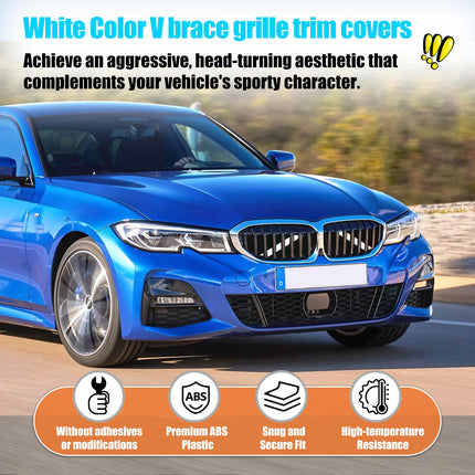 For BMW V Brace Cover for 3 Series G20 Sedan /G21 Touring 2019-2024 330i 330e M340i,Grille Insert Trims V Bar Brace Wrap Covers Compatible with BMW Front Grill Insert Stripes(White)| Jaronx