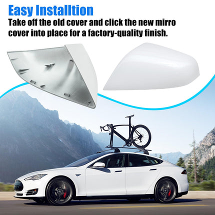 For Tesla Model S Mirror Cover Replacement 2014-2025,Left Driver Side Clip-on Rear View Mirror Cover Cap for Tesla Model S Accessories 1010102-00-A (White,NOT FIT MODEL X)| Jaronx