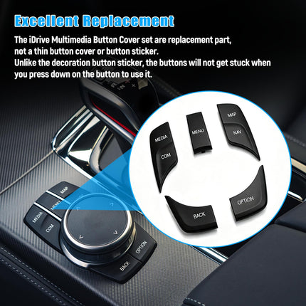 For BMW 5’G30/6'GT G32/7'G11/X3 G01/X4 G02 iDrive Button Replacement,5PCS Multimedia iDrive Controler Button for 5’G30 2017-2022/6'G32 2017-2024/7'G11 2016-2022/X3 2017-2021/X4 2018-2021(Black)| Jaronx
