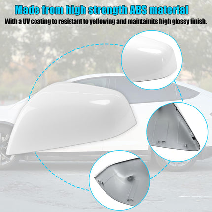 For Tesla Model X Mirror Cover Replacement 2016-2025, Left Driver Side Clip-on Rear View Mirror Cover Cap for Tesla Model X Accessories 1054430-11-D (White) | Jaronx