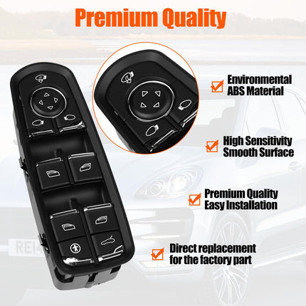 Porsche Driver Side Window Switch for Cayenne/Macan/Panamera, 7PP959858MDML (13 Pins, w/o Lane Assist), Master Power Window Control | Jaronx