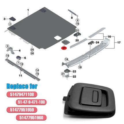 For BMW Trunk Mat Carpet Handle for X3 G01 2018-2024/X4 G02 2018-2025/X5 G05 2019-2025/X6 G06 X7 G07 2020-2025, Rear Trunk Mat Floor Carpet Handle Replacement for BMW 51479471108 | Jaronx