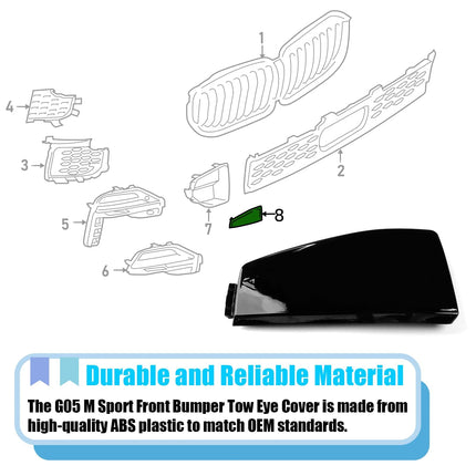 For BMW X5 G05 M Sport Front Bumper Tow Hook Hitch Cover 2019-2023 | Painted Black Right Front Bumper Tow Trailer Eye Hook Cover Cap Replacement, for BMW 51118069237| Jaronx