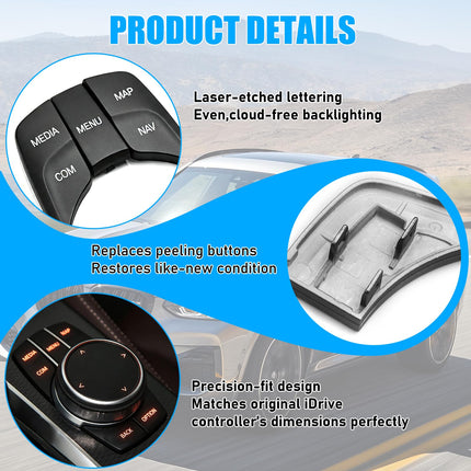 For BMW 5’G30/6'GT G32/7'G11/X3 G01/X4 G02 iDrive Button Replacement,5PCS Multimedia iDrive Controler Button for 5’G30 2017-2022/6'G32 2017-2024/7'G11 2016-2022/X3 2017-2021/X4 2018-2021(Black)| Jaronx