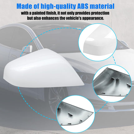 For Tesla Model S Mirror Cover Replacement 2014-2025,Right Passenger Side Clip-on Rear View Mirror Cover Cap for Tesla Model S Accessories 1010104-00-A (White,NOT FIT MODEL X)| Jaronx