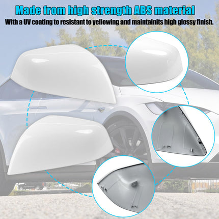 For Tesla Model X Mirror Cover Replacement 2016-2025, Left Driver&amp;Right Passenger Clip-on Side View Mirror Cover Cap for Tesla Model X Accessories 1054430-11-D 1054431-11-D(White)| Jaronx