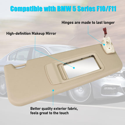 BMW 5 Series F10/F11 2010-2016 Right Sun Visor (with Mirror, Beige) | Jaronx