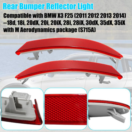 For BMW Rear Bumper Reflector for X3 F25 2011-2014, Left & Right Rear Bumper Red Marker Lights Lens Trim,Tail Reflector Light Replacement for BMW X3 63147217315 63147217316| Jaronx
