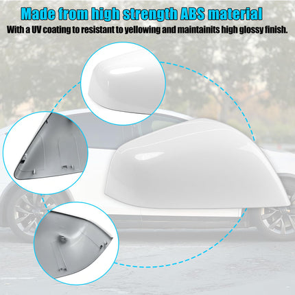 For Tesla Model X Mirror Cover Replacement 2016-2025, Right Passenger Side Clip-on Rear View Mirror Cover Cap for Tesla Model X Accessories 1054431-11-D (White) | Jaronx