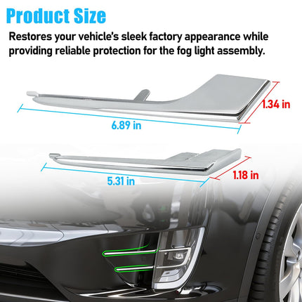 For Tesla Model X Fog Light Trim 2016-2021, 2 PCS Front Left Upper & Lower Fog Light Molding Strip Chrome Trim Replacement for Tesla Model X, Replace for 1049609-00-F 1049611-00-F| Jaronx