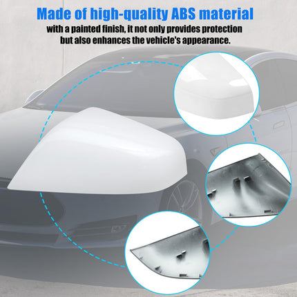 For Tesla Model S Mirror Cover Replacement 2014-2025,Left Driver Side Clip-on Rear View Mirror Cover Cap for Tesla Model S Accessories 1010102-00-A (White,NOT FIT MODEL X)| Jaronx