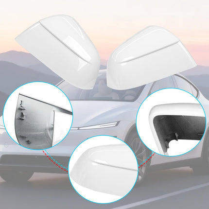 For Tesla Model Y Juniper Mirror Cover Replacement 2020-2026, Left Driver Right Passenger Side Clip-on Rear View Mirror Cover Cap for Tesla Model Y Juniper Accessories (Pearl White)| Jaronx
