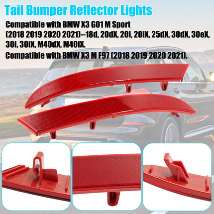 For BMW Rear Bumper Reflector for X3 G01 M Sport 2018-2021, Left & Right Rear Bumper Red Marker Lights Lens Trim,Tail Reflector Light Replacement for BMW 63147857003 63147857004| Jaronx