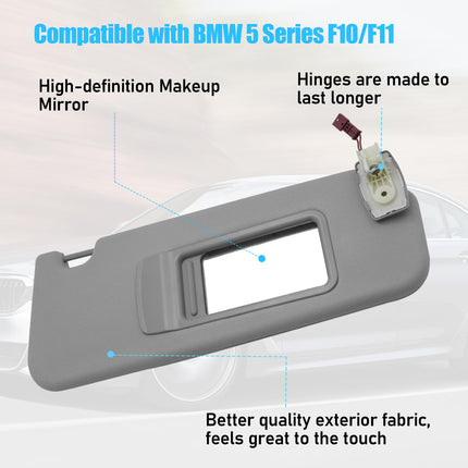 BMW 5 Series F10/F11 2010-2016 Right Sun Visor (with Mirror, Gray) | Jaronx