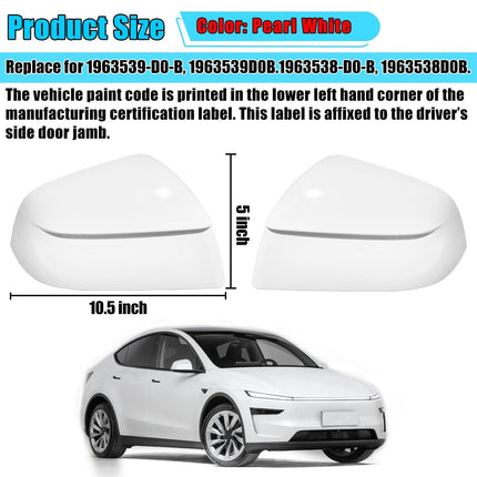 For Tesla Model Y Juniper Mirror Cover Replacement 2020-2026, Left Driver Right Passenger Side Clip-on Rear View Mirror Cover Cap for Tesla Model Y Juniper Accessories (Pearl White)| Jaronx