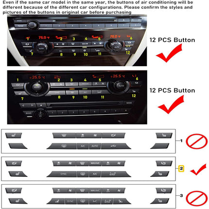 Compatible with BMW 5'/6'/7'/X5/X6 Climate Control Button Covers | For 12PCS Pattern