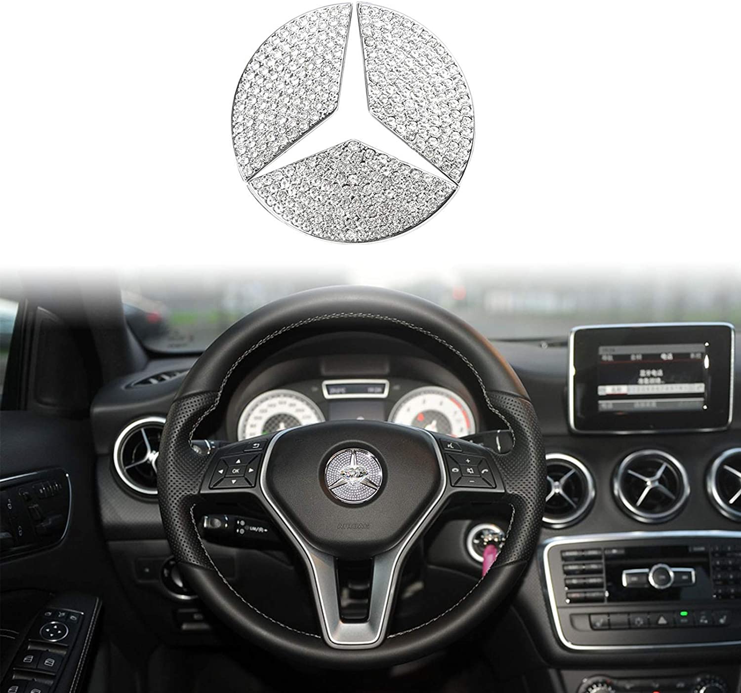 For Mercedes-Benz Steering Wheel Emblem Crystal Bling 45mm Jaronx