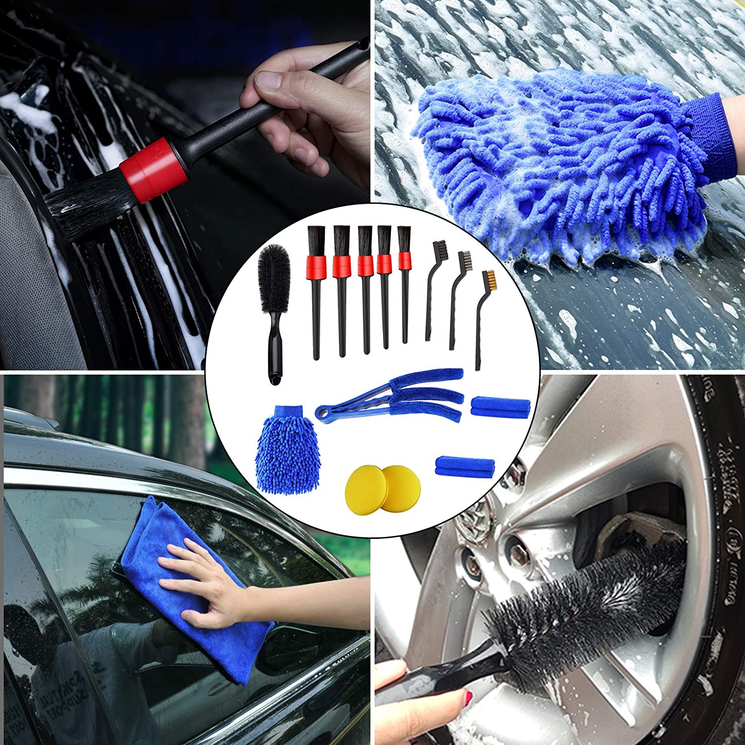24PCS Car Detailing Brush Set,Car Detailing Kit Interior, Auto Detailing  Drill Brush Set,Auto Detailing Brushes,Car Wash Kit,Car Cleaning Tools Kit